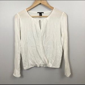 Forever 21 White Longsleeve Cut-out Surplice Top
